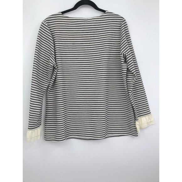 Talbots Gold Metallic Black Striped Ribbed Boatneck Top Ruffle Sleeve 1X - Picture 7 of 8